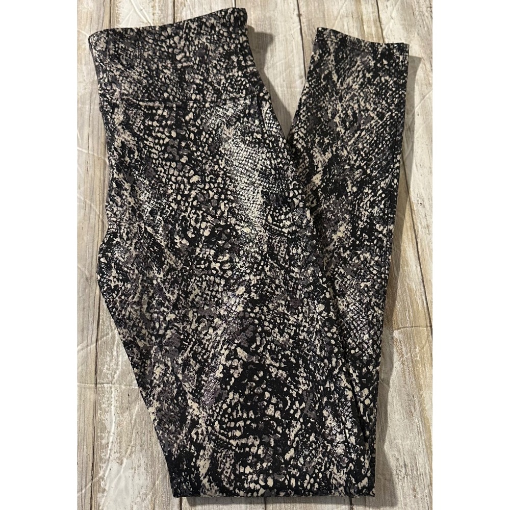 EUC SPANX Snake Print High Waist Leggings Women's Medium Black Gray Activewear - Picture 1 of 8